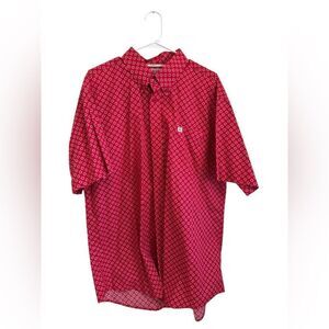 Cinch Red Casual Button Down Shirt with Geometric Pattern